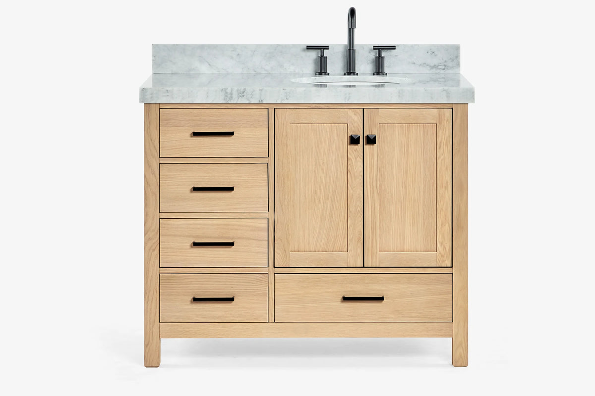 Ariel cambridge(42"&43") in. right offset oval single sink vanity with marble (0.75",1.5"& 2") in countertop