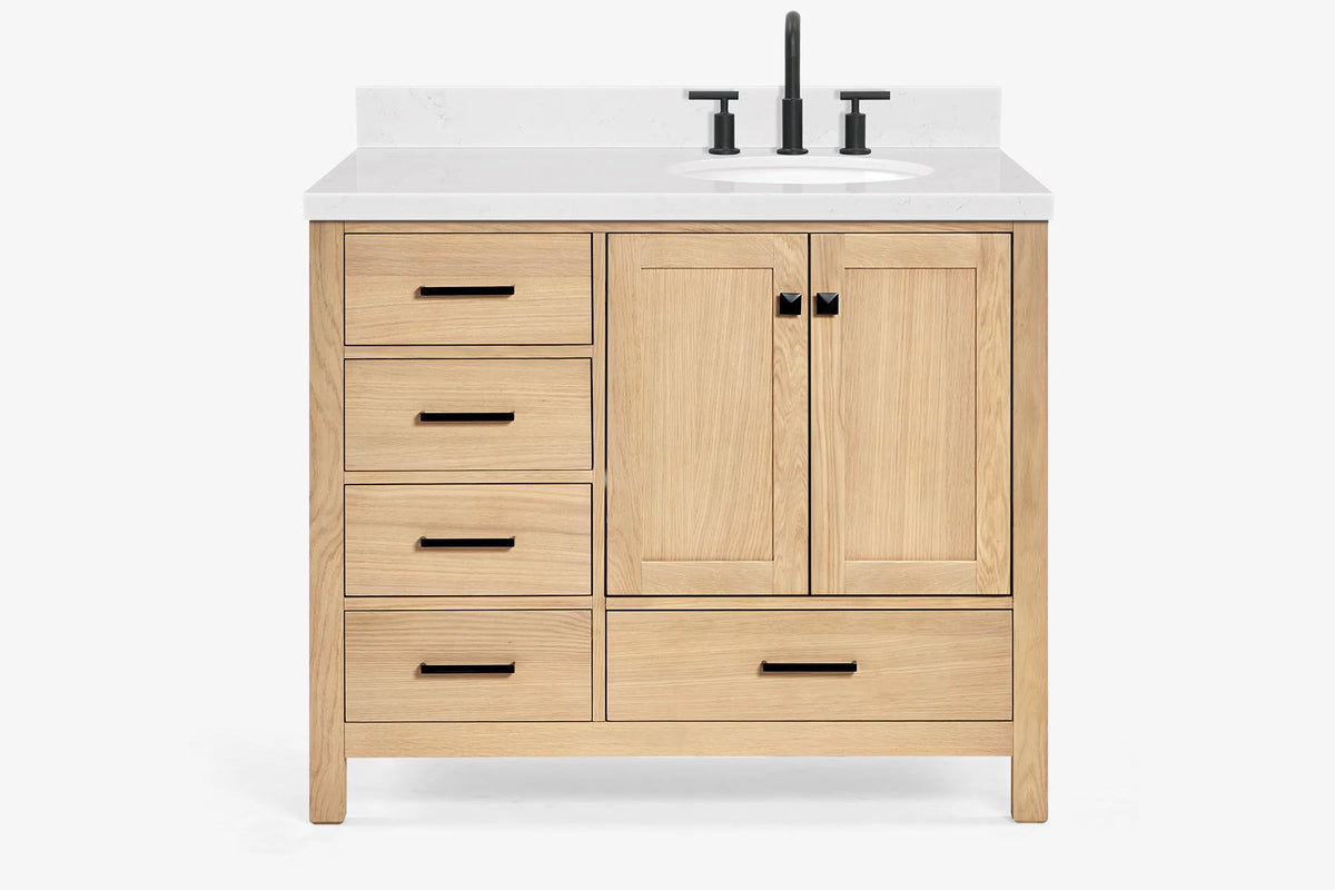 Ariel cambridge(42"&43") in. right offset oval single sink vanity with marble (0.75",1.5"& 2") in countertop
