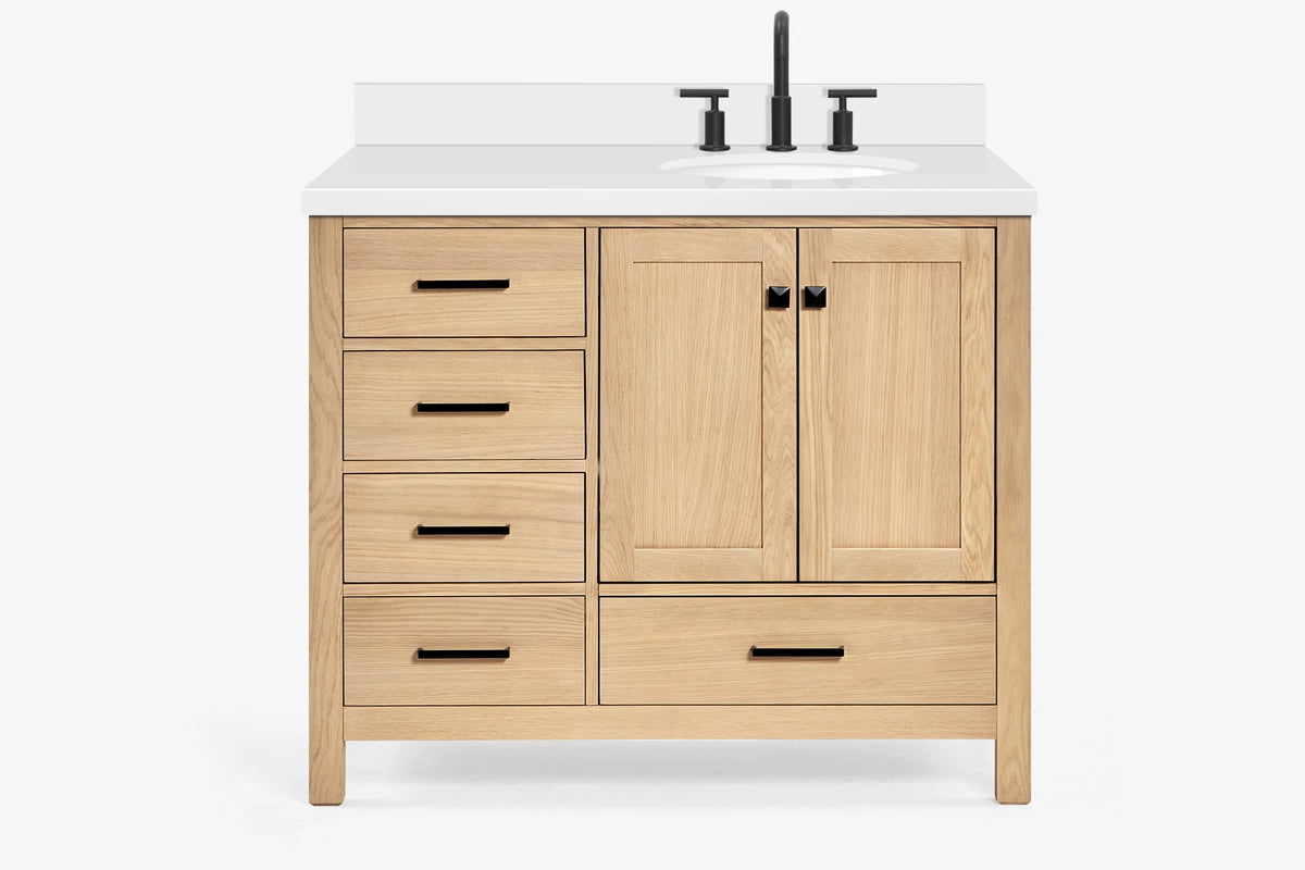 Ariel cambridge(42"&43") in. right offset oval single sink vanity with marble (0.75",1.5"& 2") in countertop