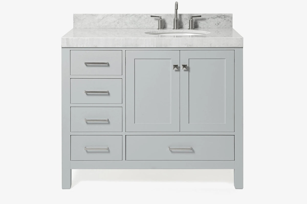 Ariel cambridge(42"&43") in. right offset oval single sink vanity with marble (0.75",1.5"& 2") in countertop