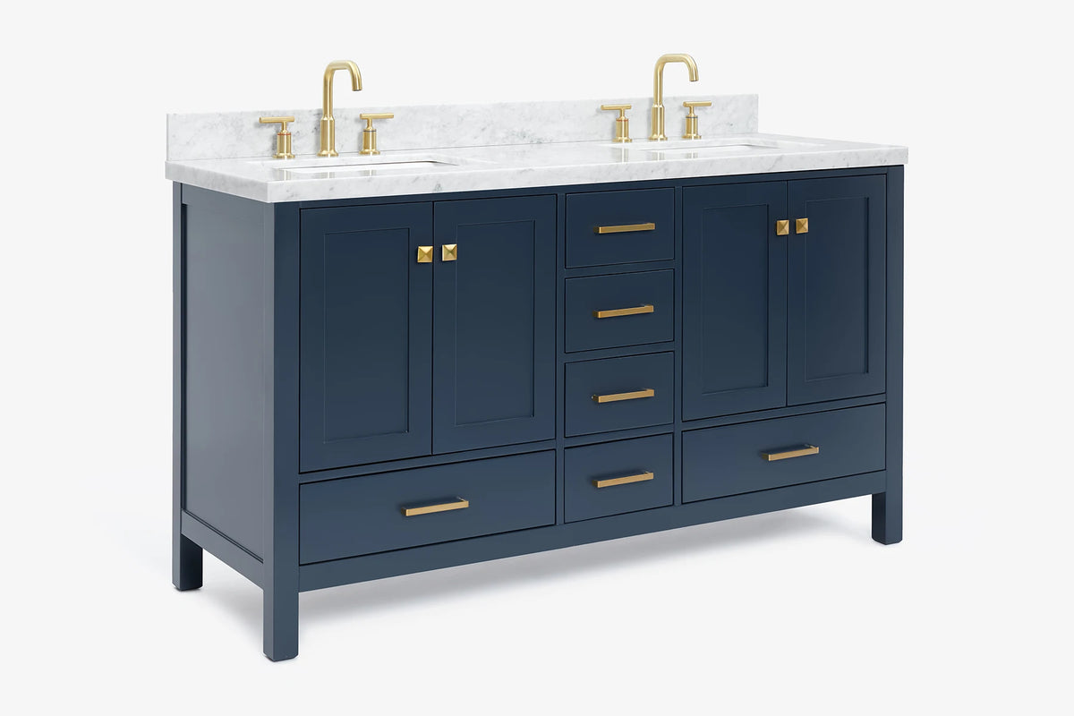 Ariel cambridge( 60 in , 61 in ) double rectangle sink vanity with Marble (0.75 in, 1.5 in, 2 in) countertop