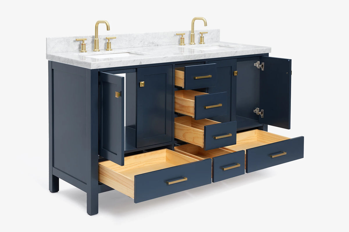 Ariel cambridge( 60 in , 61 in ) double rectangle sink vanity with Marble (0.75 in, 1.5 in, 2 in) countertop