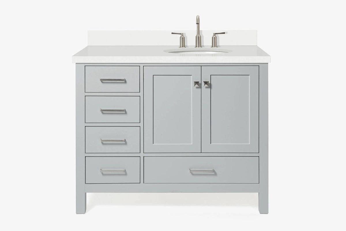Ariel cambridge(42"&43") in. right offset oval single sink vanity with marble (0.75",1.5"& 2") in countertop
