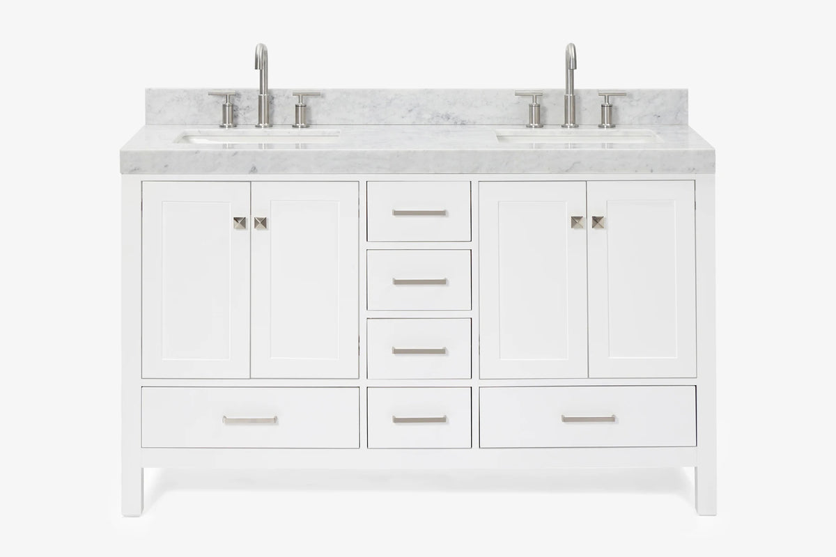 Ariel cambridge( 60 in , 61 in ) double rectangle sink vanity with Marble (0.75 in, 1.5 in, 2 in) countertop