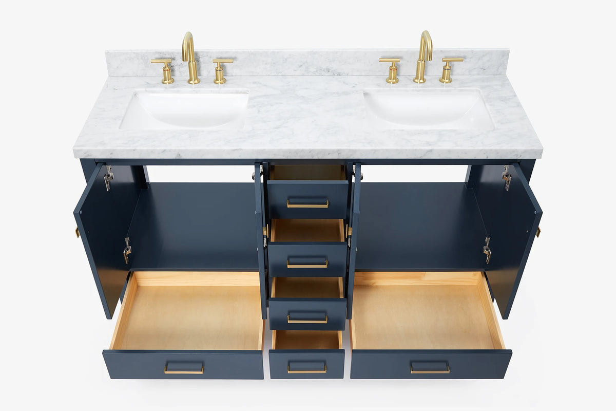 Ariel cambridge( 60 in , 61 in ) double rectangle sink vanity with Marble (0.75 in, 1.5 in, 2 in) countertop