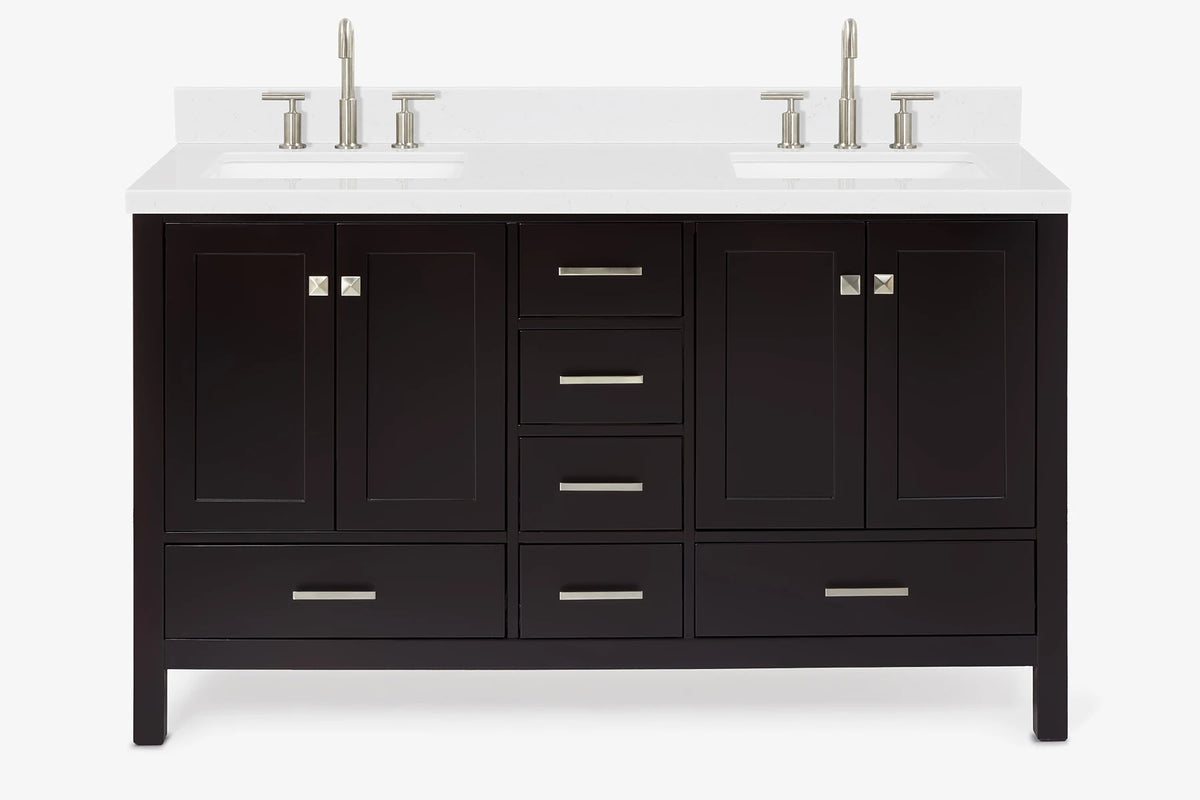 Ariel cambridge( 60 in , 61 in ) double rectangle sink vanity with Marble (0.75 in, 1.5 in, 2 in) countertop