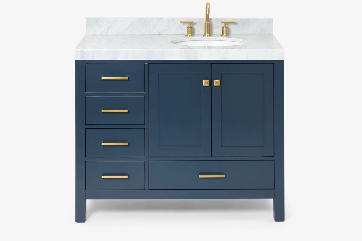 Ariel cambridge(42"&43") in. right offset oval single sink vanity with marble (0.75",1.5"& 2") in countertop