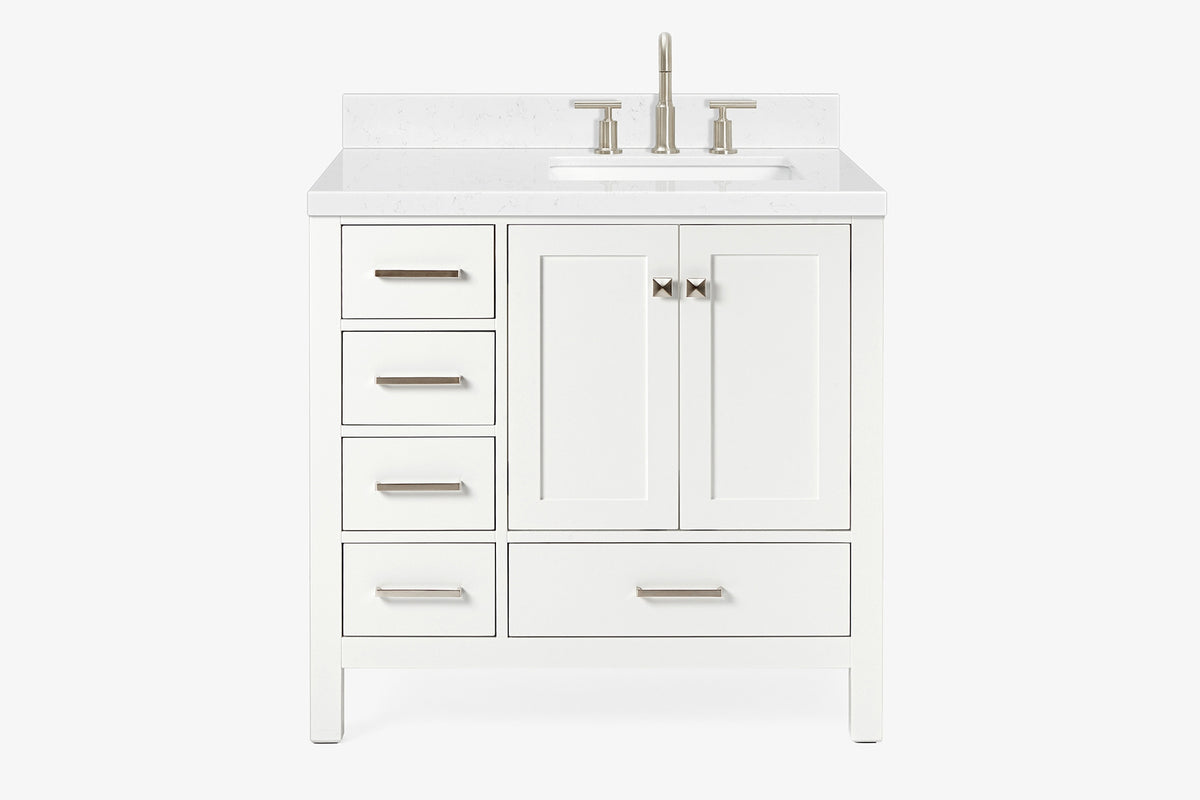 Ariel cambridge 37 in. right offset rectangle single sink vanity with carrara white marble 0.75 in countertop in white