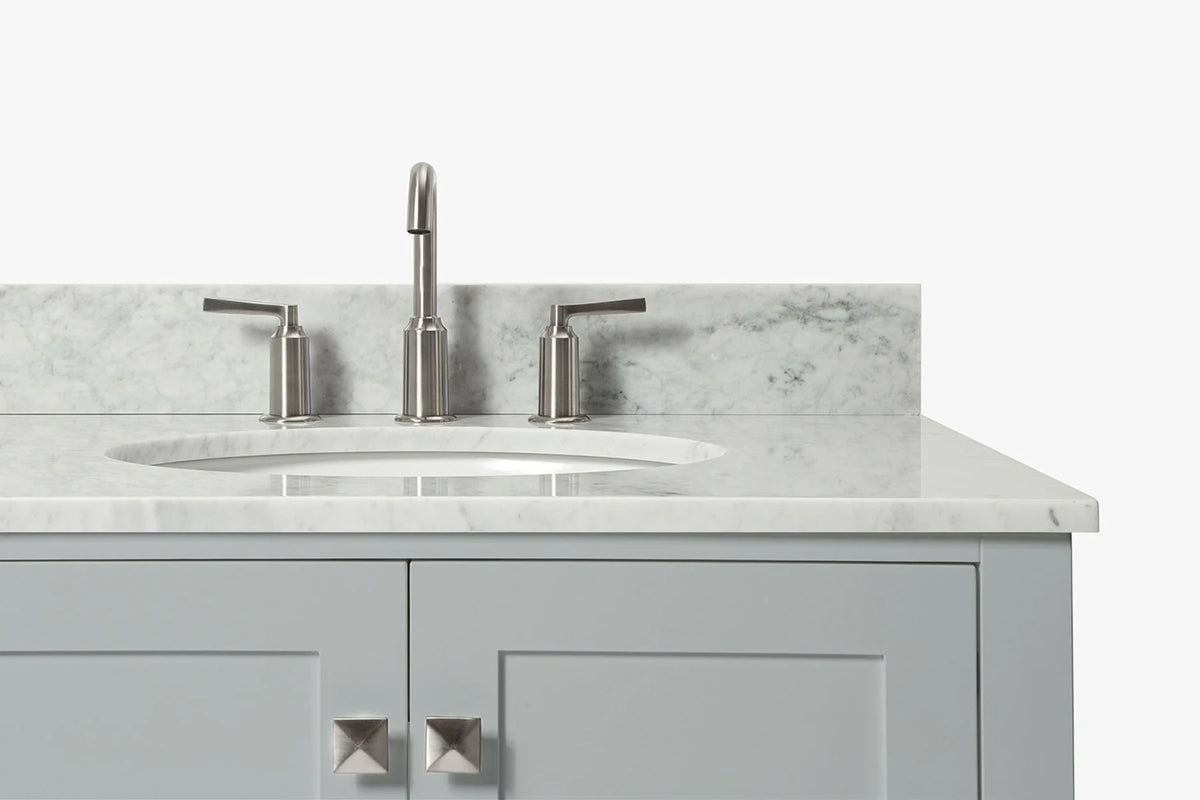 Ariel cambridge (43" & 42") right offset oval single sink vanity with marble (0.75", 1.5" & 2") countertop.