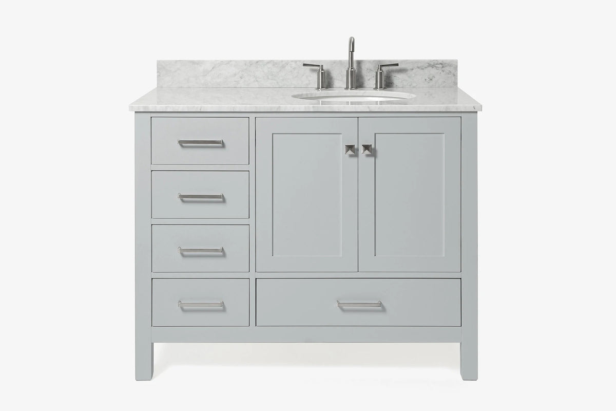 Ariel cambridge (43" & 42") right offset oval single sink vanity with marble (0.75", 1.5" & 2") countertop.