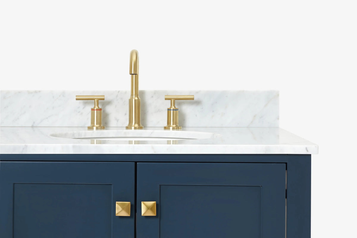 Ariel cambridge (43" & 42") right offset oval single sink vanity with marble (0.75", 1.5" & 2") countertop.