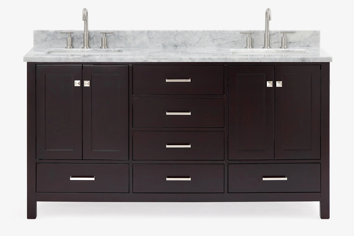 Ariel cambridge 66-67 inch double rectangle sink vanity with marble countertop with (0.75,1.5)in edge