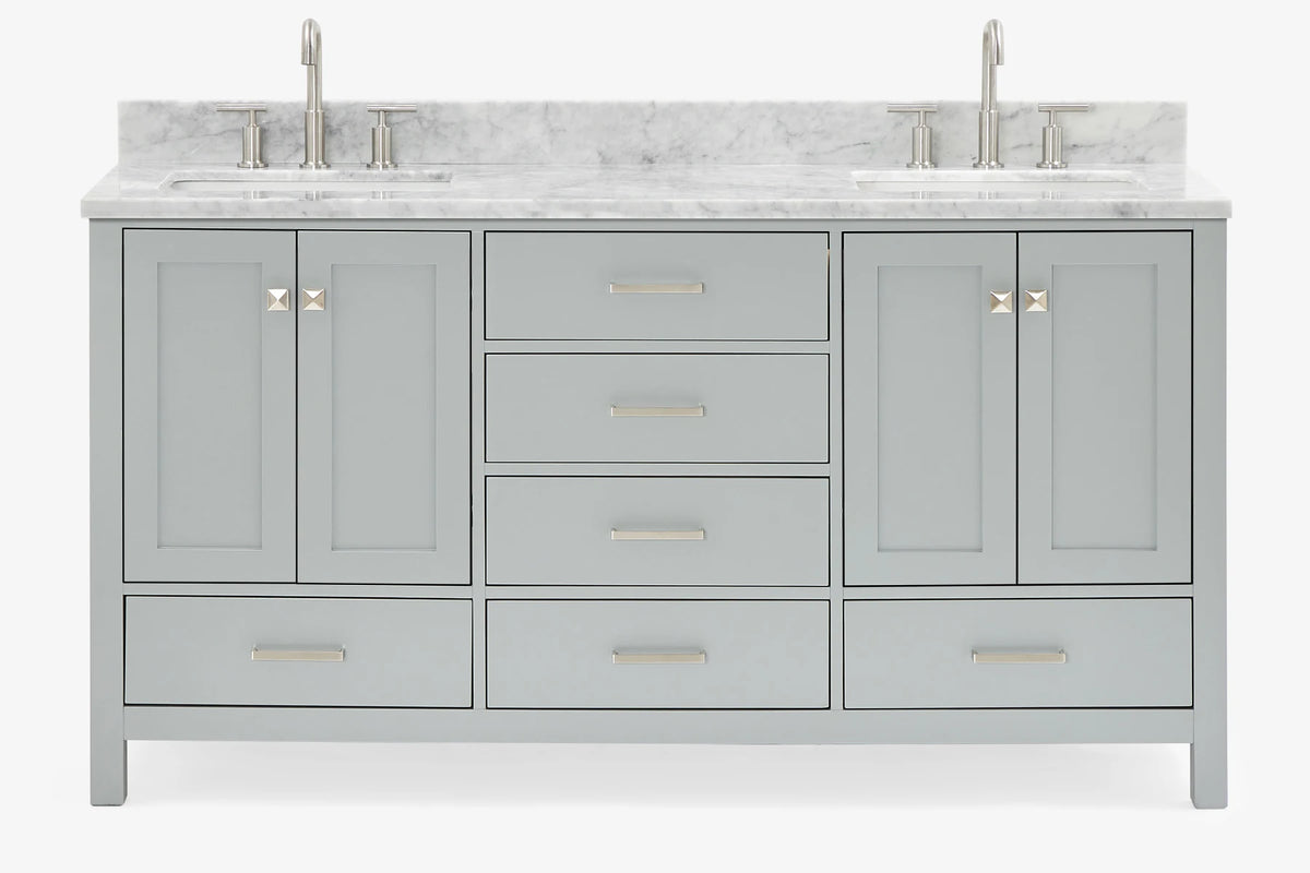 Ariel cambridge 66-67 inch double rectangle sink vanity with marble countertop with (0.75,1.5)in edge