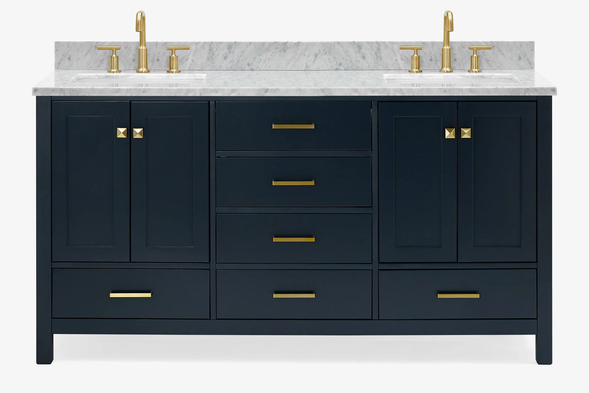 Ariel cambridge 66-67 inch double rectangle sink vanity with marble countertop with (0.75,1.5)in edge