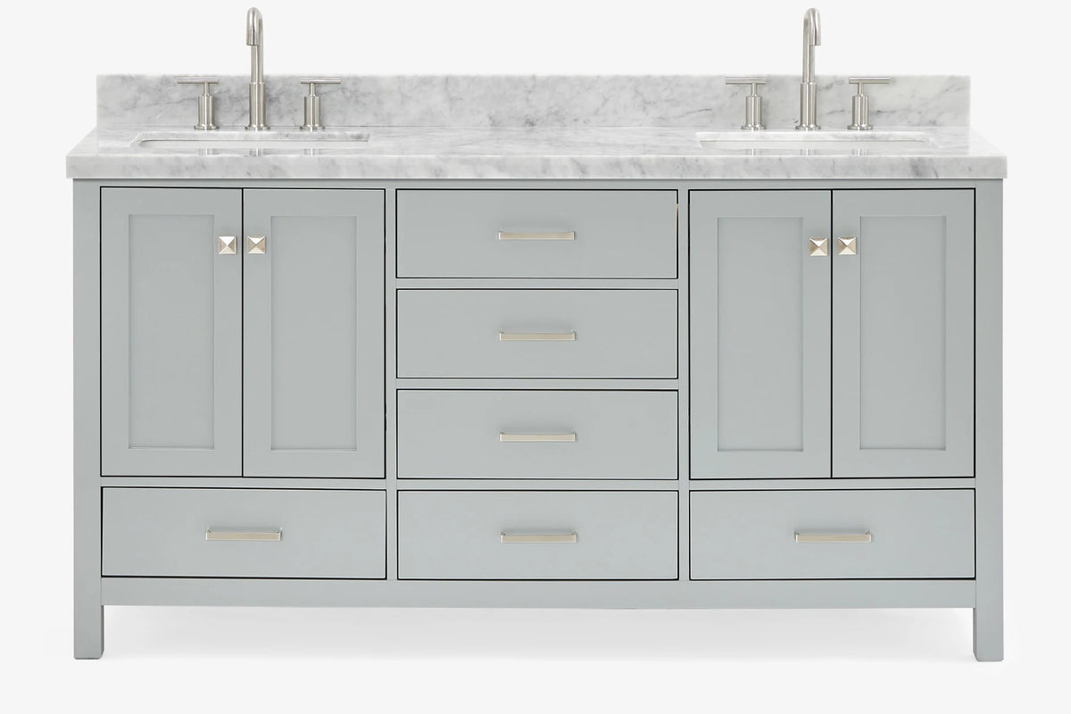 Ariel cambridge 66-67 inch double rectangle sink vanity with marble countertop with (0.75,1.5)in edge