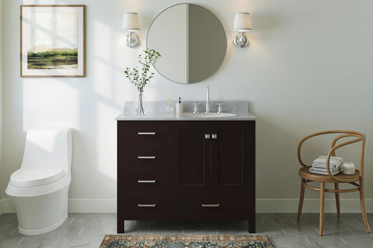 Ariel cambridge(42"&43") in. right offset oval single sink vanity with marble (0.75",1.5"& 2") in countertop