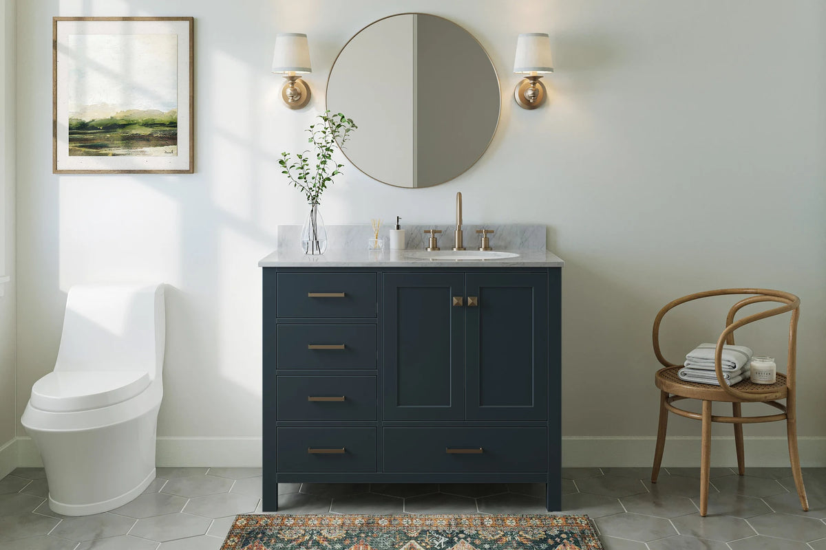 Ariel cambridge(42"&43") in. right offset oval single sink vanity with marble (0.75",1.5"& 2") in countertop