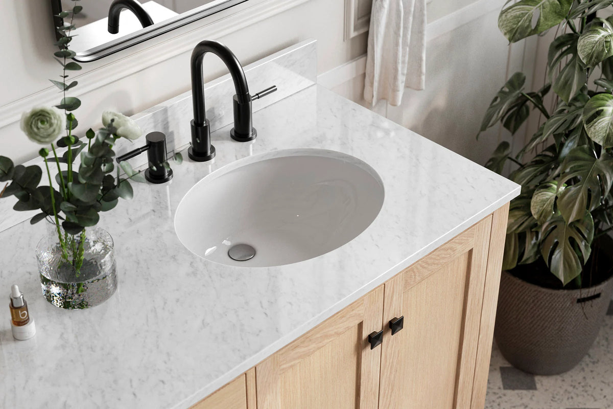 Ariel cambridge (43" & 42") right offset oval single sink vanity with marble (0.75", 1.5" & 2") countertop.