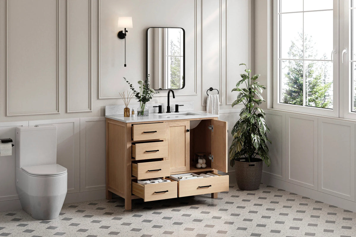 Ariel cambridge (43 inch, 42 inch) right offset single rectangular sink bathroom vanity with marble countertop (0.75 inch, 1.5 inch, 2 inch).