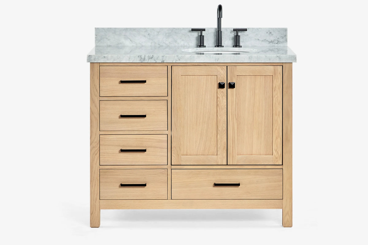 Ariel cambridge(42"&43") in. right offset oval single sink vanity with marble (0.75",1.5"& 2") in countertop