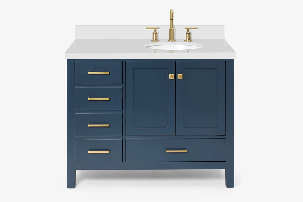 Ariel cambridge(42"&43") in. right offset oval single sink vanity with marble (0.75",1.5"& 2") in countertop