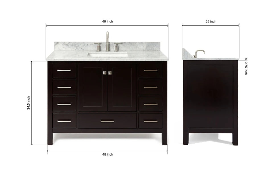Ariel cambridge( 48"& 49") single rectangle sink Bathroom vanity with carrara marble (0.75 in, 1.5 in, 2 in) countertop