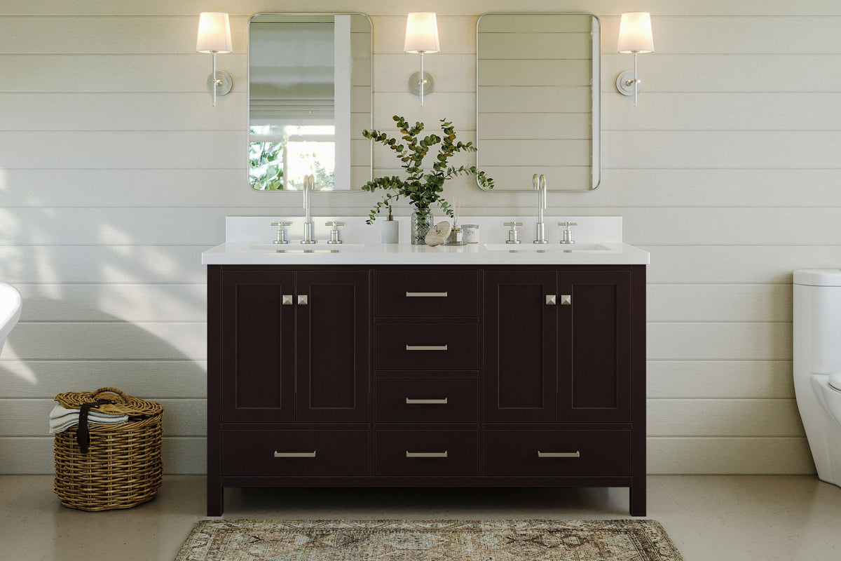 Ariel cambridge( 60 in , 61 in ) double rectangle sink vanity with Marble (0.75 in, 1.5 in, 2 in) countertop