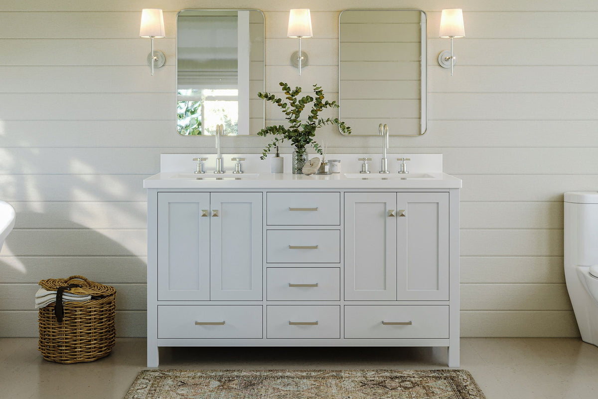 Ariel cambridge( 60 in , 61 in ) double rectangle sink vanity with Marble (0.75 in, 1.5 in, 2 in) countertop