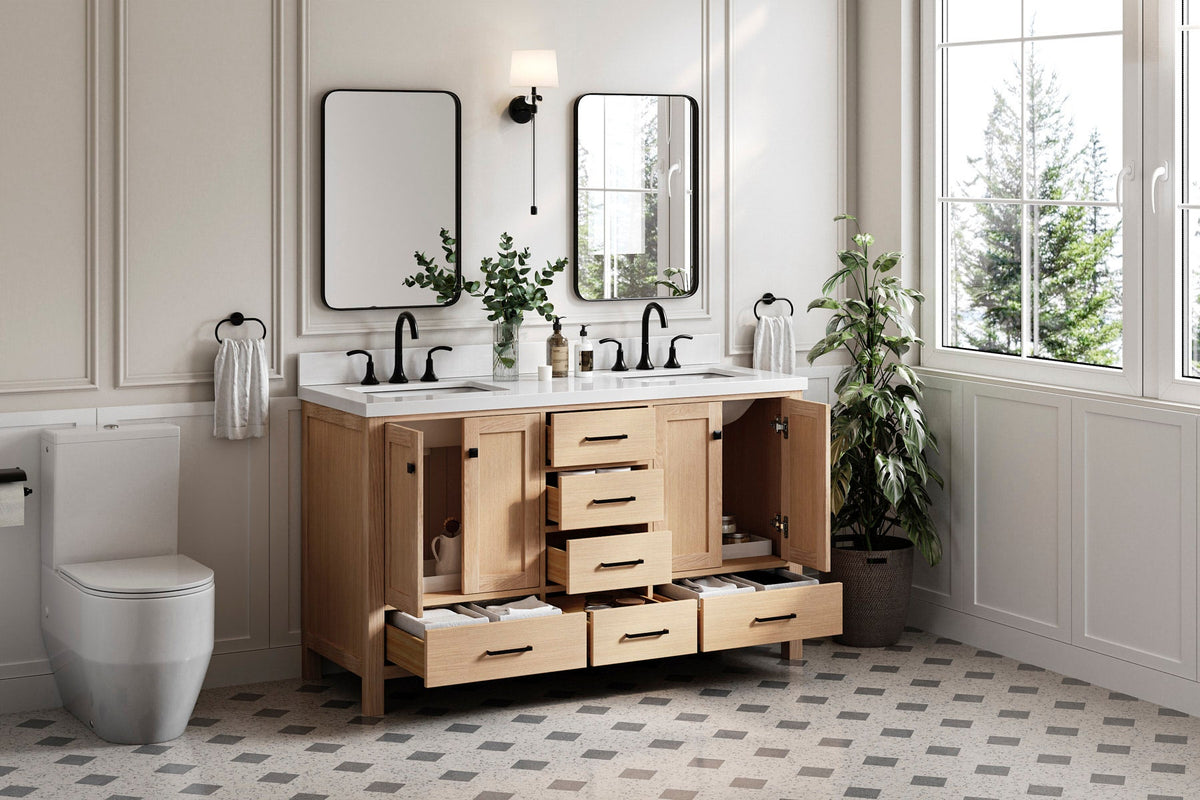 Ariel cambridge( 60 in , 61 in ) double rectangle sink vanity with Marble (0.75 in, 1.5 in, 2 in) countertop