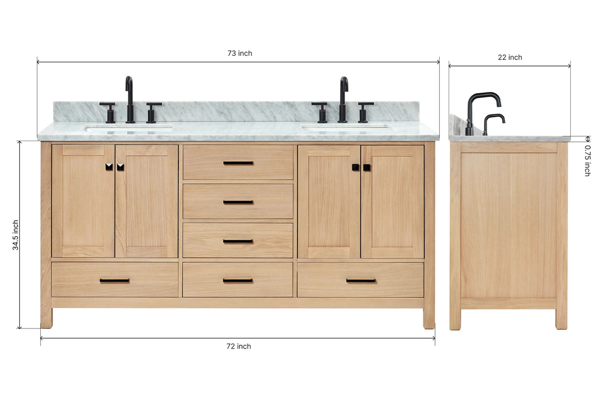 Ariel cambridge 72-73in. bathroom vanity double rectangle sink vanity with (0.75, 1.5, 2)in countertop