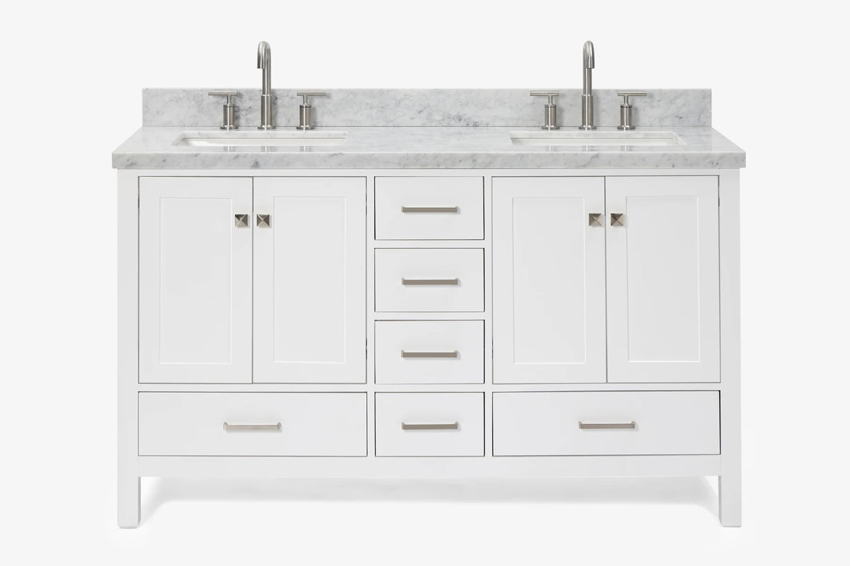 Ariel cambridge( 60 in , 61 in ) double rectangle sink vanity with Marble (0.75 in, 1.5 in, 2 in) countertop