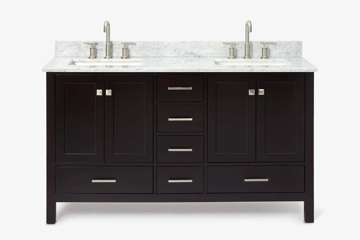 Ariel cambridge( 60 in , 61 in ) double rectangle sink vanity with Marble (0.75 in, 1.5 in, 2 in) countertop