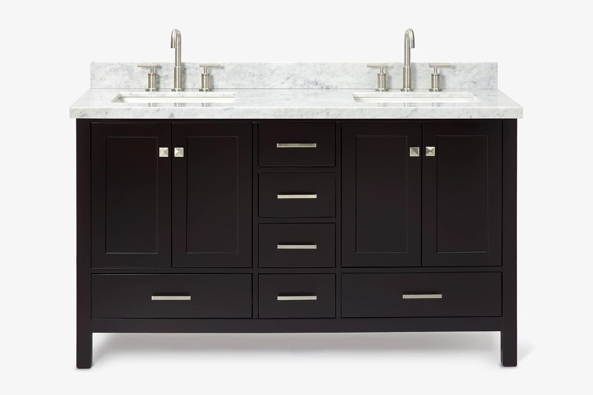 Ariel cambridge( 60 in , 61 in ) double rectangle sink vanity with Marble (0.75 in, 1.5 in, 2 in) countertop