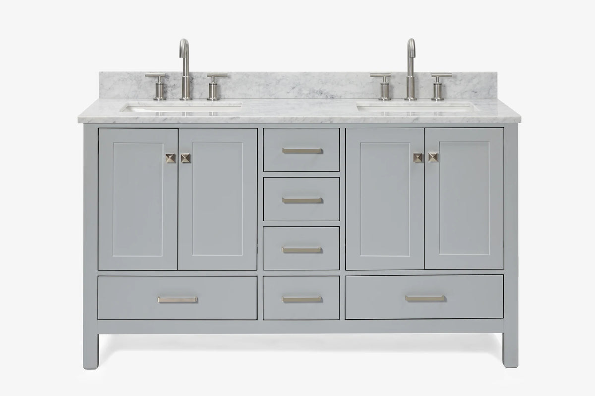 Ariel cambridge( 60 in , 61 in ) double rectangle sink vanity with Marble (0.75 in, 1.5 in, 2 in) countertop
