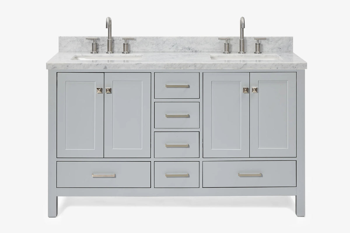Ariel cambridge( 60 in , 61 in ) double rectangle sink vanity with Marble (0.75 in, 1.5 in, 2 in) countertop