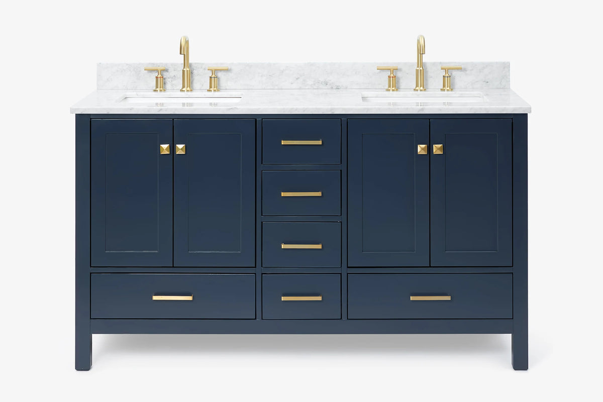 Ariel cambridge( 60 in , 61 in ) double rectangle sink vanity with Marble (0.75 in, 1.5 in, 2 in) countertop