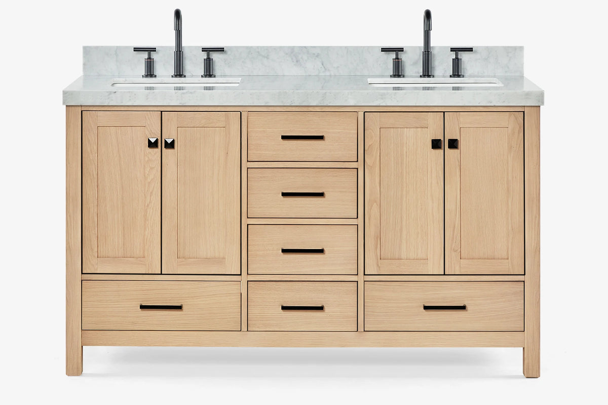 Ariel cambridge( 60 in , 61 in ) double rectangle sink vanity with Marble (0.75 in, 1.5 in, 2 in) countertop