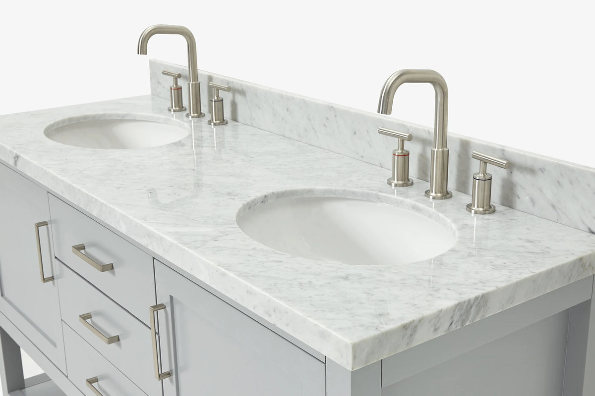 Ariel bayhill 60-61 in. double oval sink vanity with (0.75,1.5) countertop