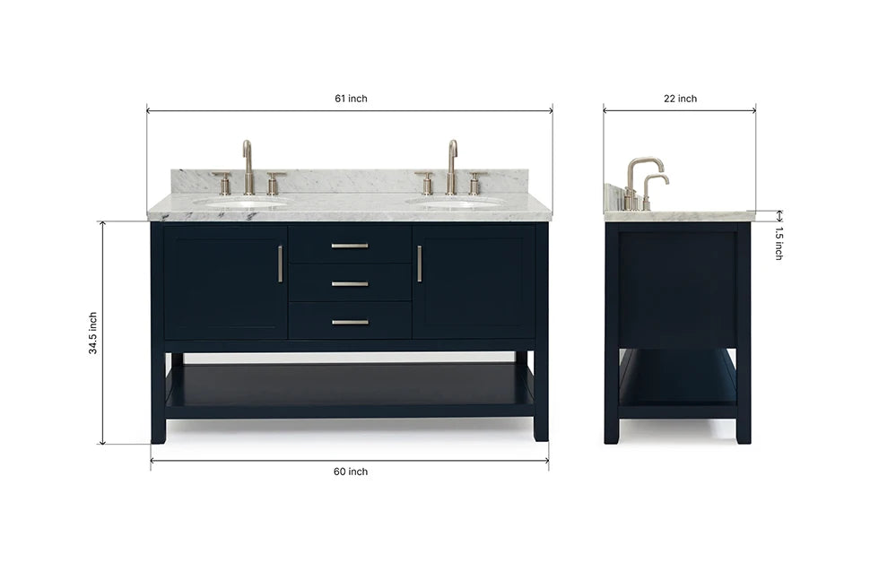 Ariel bayhill 60-61 in. double oval sink vanity with (0.75,1.5) countertop