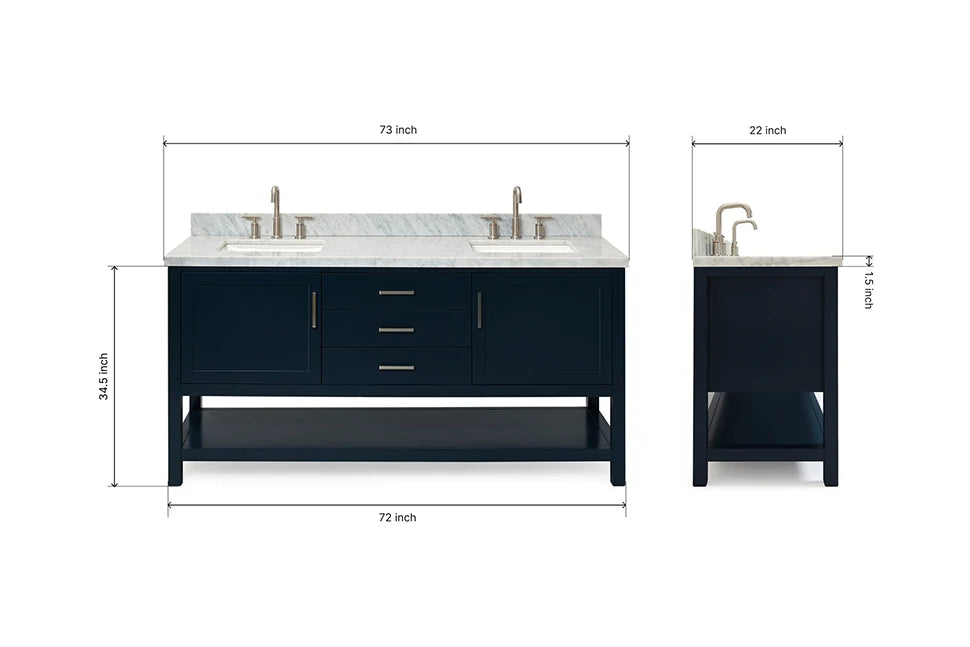 Ariel bayhill 72-73 in. double rectangle sink vanity with (0.75,1.5) countertop