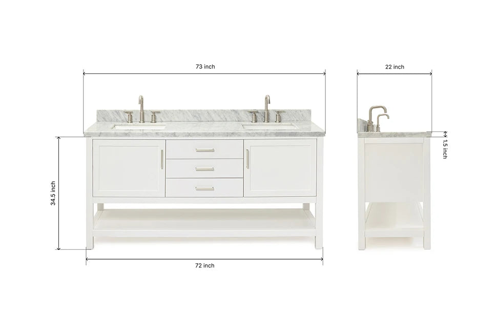 Ariel bayhill 72-73 in. double rectangle sink vanity with (0.75,1.5) countertop