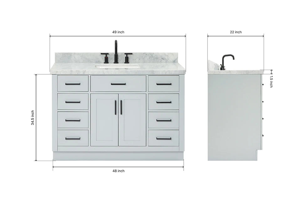 Ariel hepburn 48-49 in. rectangle sink bathroom vanity with countertop 0.75-1.5 edge