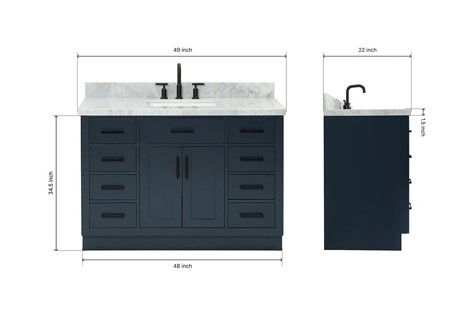 Ariel hepburn 48-49 in. rectangle sink bathroom vanity with countertop 0.75-1.5 edge