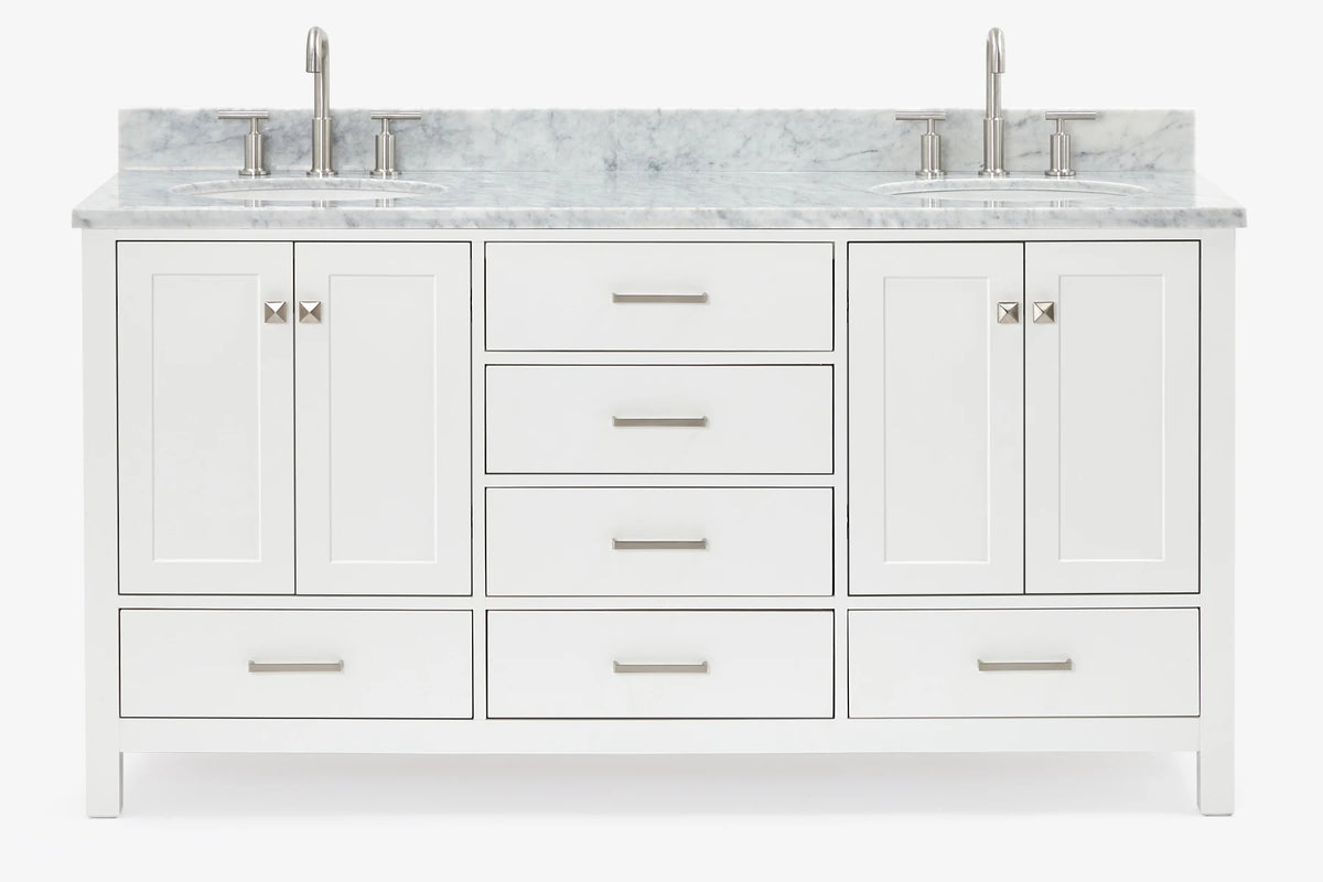 Ariel cambridge (66"&67") in double oval sink bathroom vanity with marble countertop (0.75" & 1.5").