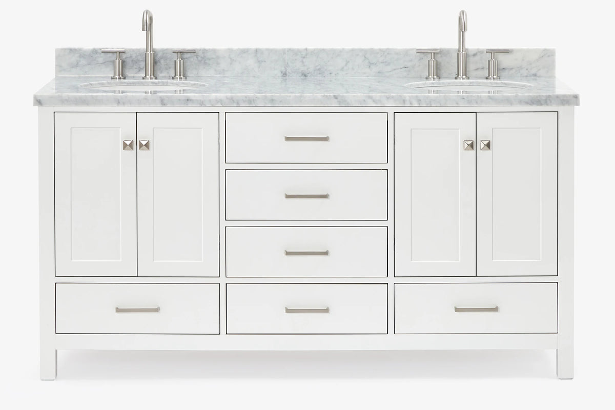 Ariel cambridge (66"&67") in double oval sink bathroom vanity with marble countertop (0.75" & 1.5").