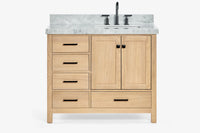 Ariel cambridge (43 inch, 42 inch) right offset single rectangular sink bathroom vanity with marble countertop (0.75 inch, 1.5 inch, 2 inch).