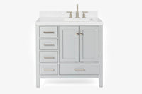 Ariel cambridge 36-37 in. right offset rectangle single sink vanity with carrara (0.75,1.5,2) in countertop