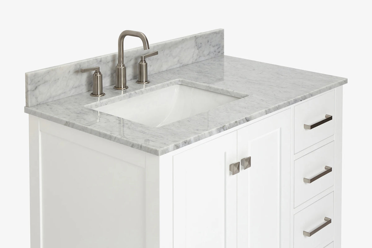 Ariel cambridge 36-37 in. left offset rectangle single sink vanity with (0.75,1.5,2) in countertop