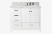 Ariel cambridge (43" & 42") right offset oval single sink vanity with  marble (0.75", 1.5" & 2") countertop.