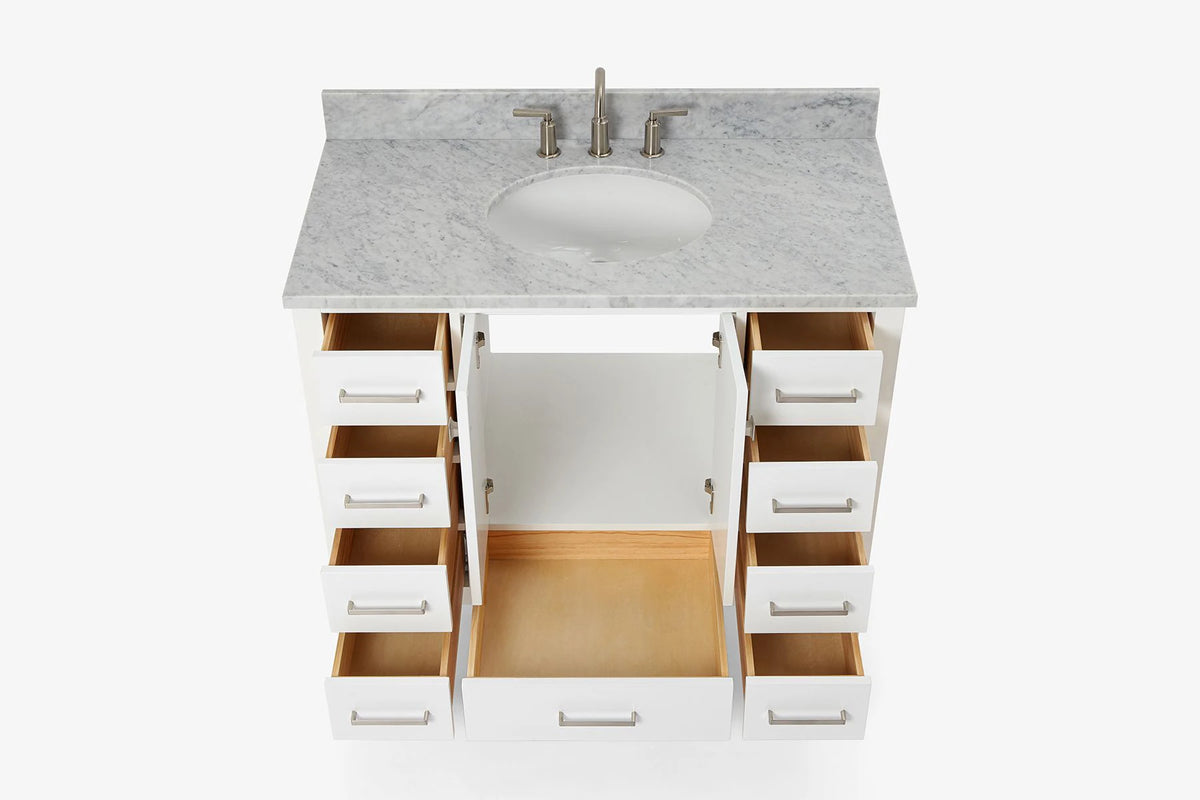 Ariel cambridge(42" & 43") single oval sink vanity with marble (0.75",1.5" & 2") in countertop